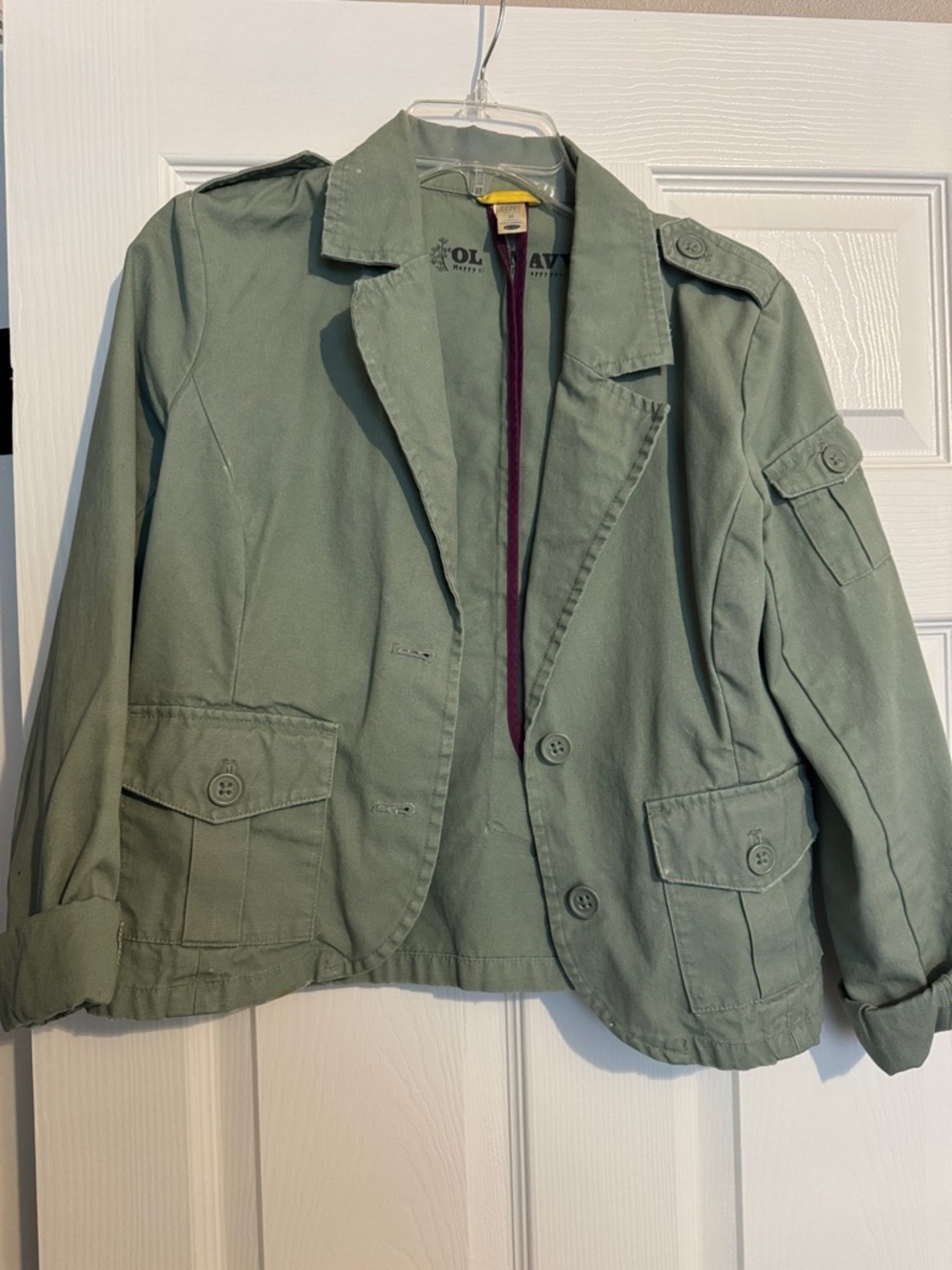 Old Navy Green Utility Shirt Jacket with Purple Trim